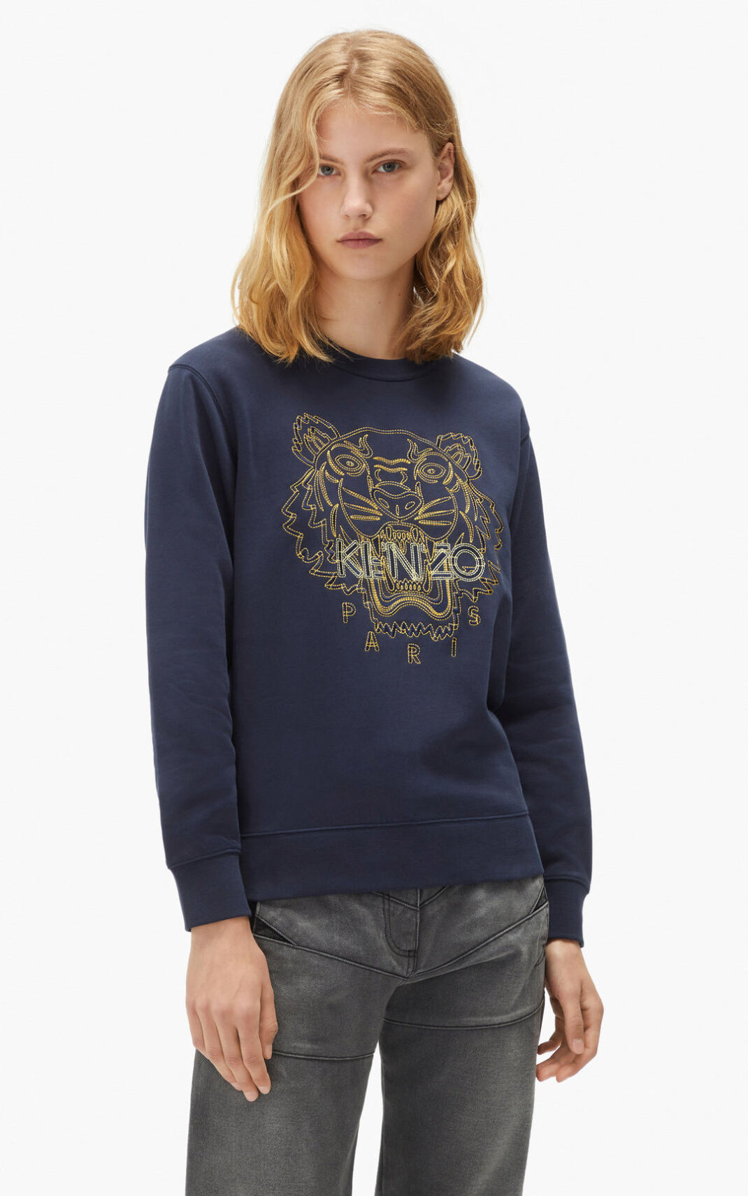 Kenzo Tiger Sweatshirt Bayan Lacivert Mavi | 5710-KGPMT